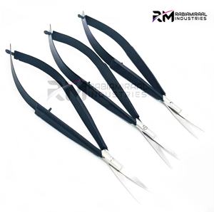 Ciseaux à ressort extra-affûtés russes pour sourcils / Pointe argentée et revêtement noir en poudre - Product Image 4