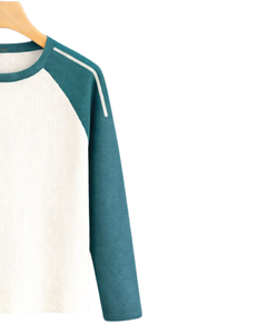 Custom Teal <b>White</b> Raglan Long Sleeve T Shirt Men Ribbed 100% Cotton Crew Neck Casual Baseball <b>Tee</b> OEM Manufacturer Supplier - Product Image 4