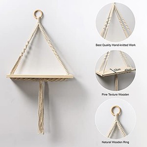 Estante de pared de macramé de madera de pino |   Cuerda de Yute Natural |   Decoración para el Hogar al por Mayor - Product Image 3