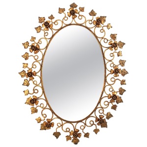 Reliable Quality Oval Metal Wall <b>Mirror</b> With <b>Gold</b> Floral Design Traditional Decorative Frame - Product Image 2