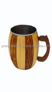 Tasse à bière en bois faite à la main avec doublure en acier inoxydable | Verres rustiques au design baril pour les amateurs de bière et les cadeaux - Product Image 2