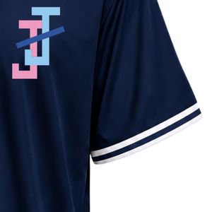 Navy Blue Women's Baseball Jersey, Short Sleeve <b>Button</b> Front V Neck Top with <b>White</b> Trim and Embroidered for Team Sports - Product Image 5