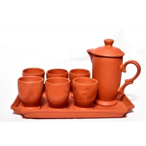 Handcrafted Clay Vintage <b>Drink</b> Holder Set with <b>Jug</b>-Eco-Friendly Reusable Anti-Slip Washable Portable Natural Clay >5 Pieces - Product Image 1