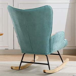 Fauteuil à bascule patchwork confortable de 36,6 pouces avec accoudoirs et pieds en bois massif pour salon - Product Image 6