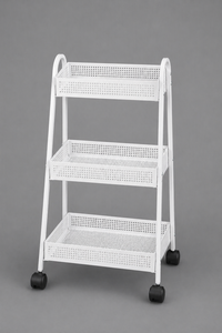 Chariot roulant moderne en métal blanc à 3 niveaux avec paniers en maille, chariot de rangement avec roulettes pour la maison et la cuisine, chariot utilitaire avec roulettes - Product Image 4