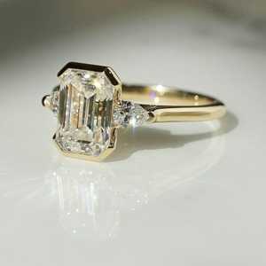 Lab Grown 2.02CT Emerald Cut Diamond Three Stone <b>Ring</b> for Women's 14K Solid Gold Fine Wedding Surprise Gift for Girlfriend - Product Image 2
