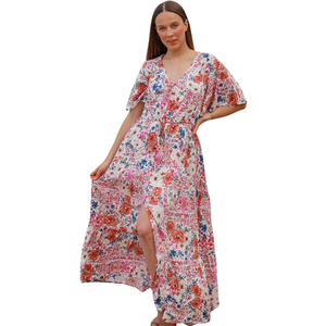 Vestido largo de mujer con manga corta, estilo línea A, para la playa - Product Image 2
