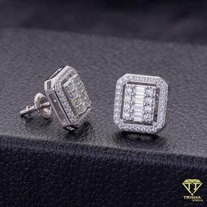Fashion Moissanite Diamond Rectangular Stud <b>Earrings</b> 925 Sterling <b>Silver</b> Elegant Luxury Jewelry <b>For</b> Women <b>Men</b> - Product Image 5