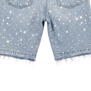 Pantalones Cortos de Mezclilla Personalizados para Hombre, Estilo Urbano Y2K, Corte Vaquero Lavado al Ácido, con Cristales de Diamante y Pedrería, Transpirables - Product Image 6