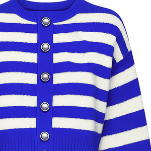 Cardigan en tricot rayé grande taille pour femme ZPB, avec logo brodé personnalisé en lettres grecques, boutonné, coupe oversize - Product Image 4