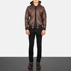 Veste à capuche en cuir marron pour homme, style motard, fermeture éclair, coupe classique, pour l'automne, imperméable, réversible, respirante - Product Image 6