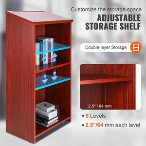Pupitre en bois de 47 pouces avec 4 roulettes, bureau inclinable et étagères de rangement – Idéal pour conférenciers et présentations - Product Image 6