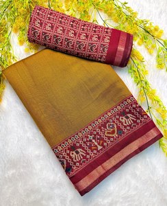 Sari Tradicional de Seda Dola con Estampado Kalamkari y Elegante Trabajo de Tejido Zari, Pieza de Blusa sin Coser de 5.5 Metros, Ropa Étnica - Product Image 5