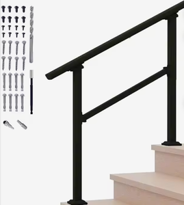 Kit de main courante d'escalier en aluminium noir pour extérieur, garde-corps mural avec quincaillerie pour marches de porche et escaliers de jardin - Product Image 2