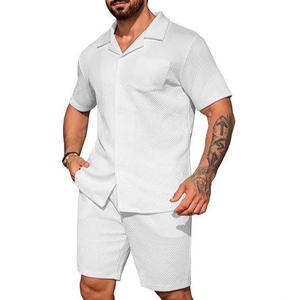Men's Casual Sports Two-Piece Woven Summer Cardigan Shorts Suit Popular Outerwear Set for Vacation - Product Image 4