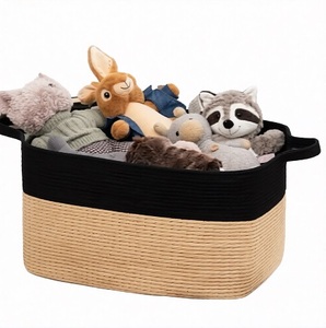 Panier de rangement en corde de coton pour enfants, rectangulaire, brun naturel, noir, fait main, organisateur de jouets, lavable, organisateur à un seul niveau - Product Image 5