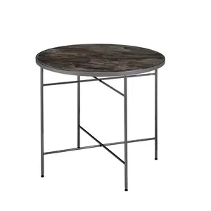 Table basse ronde industrielle en métal, table de rangement avec plateau en bois et structure en acier, mobilier de salon facile à assembler pour la maison - Product Image 4