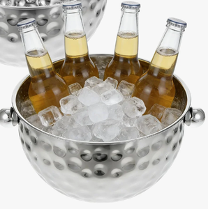 Seau à champagne de luxe en acier inoxydable martelé, grand modèle, finition miroir, avec poignées annulaires, pour hôtels et bars - Product Image 4