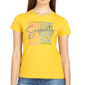 เสื้อยืดคอกลมแขนสั้นสีเหลืองลายเสือดาว ดีไซน์เซเรนิตี้ ทรงปกติ สไตล์ลำลอง ผ้าฝ้ายแคนวาส สำหรับผู้หญิง - Product Image 6