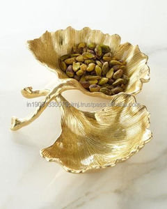 Custom Leaf shape 2 Tier Aluminum Decoration <b>Tray</b> Gold Polished Finished Christmas Decorative <b>Tray</b> for Hotel & Restaurant Use - Product Image 4