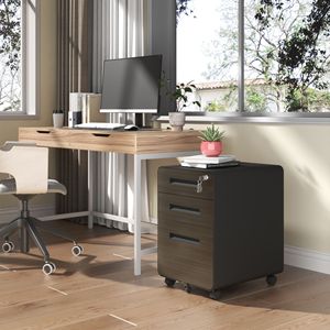 Armadietto Portadocumenti Mobile a 3 Cassetti per Ufficio Domestico, in Metallo Completamente Assemblato, con Serratura e Ruote, Colore Nero - Product Image 4