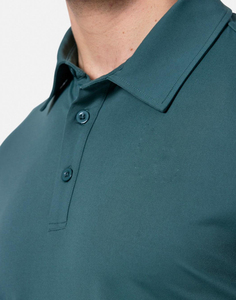 เสื้อโปโลผู้ชายสีเขียวอมฟ้า แขนสั้น ทรงปกติ สวมใส่สบาย สีพื้น ผ้าทอ - Product Image 4