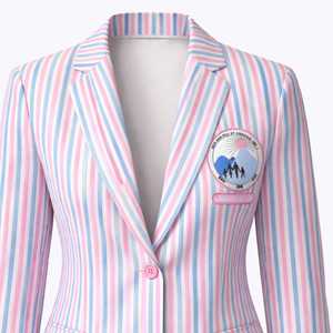 Blazer a Rayas JJoa para Mujer, Blazer con Rayas Rosas y Azules con Parche Bordado, Blazer Elegante y Formal para Uso Casual - Product Image 5