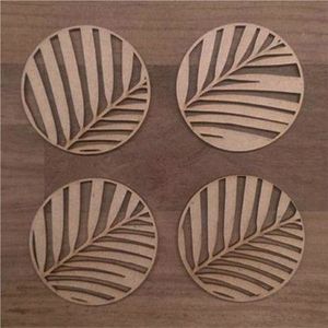Eco Friendly Round Wood Drink Coasters Tropical Palm Leaf Hollow Out Wooden <b>Cup</b> <b>Mat</b> Modern Table Decor Coasters Bulk Coasters - Product Image 1