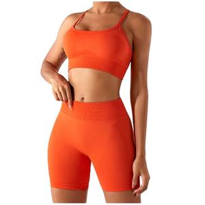 Conjunto de Yoga sin Costuras para Mujer, OEM al por Mayor, de Secado Rápido, Sólido, Antibacteriano, con Sujetador Deportivo y Pantalones Cortos, con Almohadillas en el Pecho y Cintura Delantera - Product Image 1