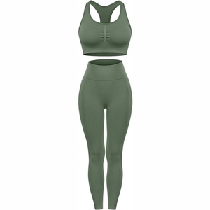 Light <b>Blue</b> Seamless Yoga Set Women Sports <b>Bra</b> and High Waist Leggings Fitness Workout Activewear - Product Image 1