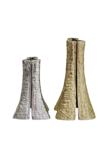 Set of 2 Decorative Metal Flower <b>Vases</b>, Two-Tone Gold & Silver Textured Planters for Modern Home, Office & Tabletop Decor - Product Image 2