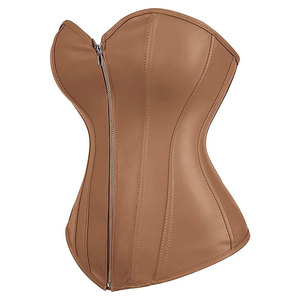 Women's PU <b>Leather</b> <b>Corset</b> Strapless Zipper Closure Waterproof Solid Color V-neck Sexy Club Outerwear Regular Length - Product Image 5