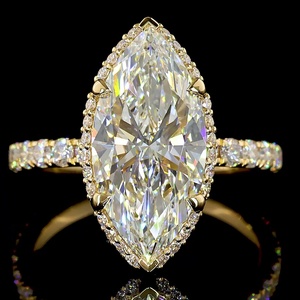 Anillo de Diamante Cultivado en Laboratorio con Corte Marquesa de 3 Ct, Certificado por IGI, Oro Amarillo de 14K, VVS1, Halo de Moissanita, Anillos de Compromiso, Banda Pavé, Anillo de Boda - Product Image 4