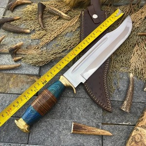 Couteau Bowie de camping industriel/DIY fait main sur mesure, pointe droite, acier inoxydable 3 mm, manche bois + laiton, cuir - Product Image 5