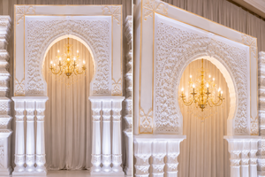 White <b>Wedding</b> Stage With 3d Carved <b>Arch</b> & Pillars Trending 3D Fiber Window Backdrop Panels for Asian <b>Wedding</b> Stages Australia - Product Image 3