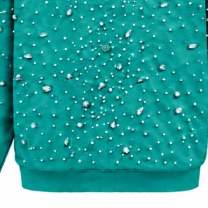 Sweat à capuche zippé Teal Pearl, veste streetwear de luxe ornée de perles, sweat à capuche à manches longues avec poches avant, tenue décontractée - Product Image 6