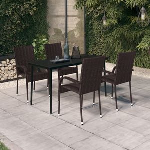 Conjunto de Comedor de Jardín de Ratán PE Marrón y Negro de 5 Piezas, Resistente - Product Image 1