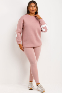 Sudadera con capucha de forro polar extragrande rosa para mujer con logo personalizado, estilo Chicago, para invierno, conjunto de dos piezas para gimnasio y entrenamiento, venta al por mayor - Product Image 5