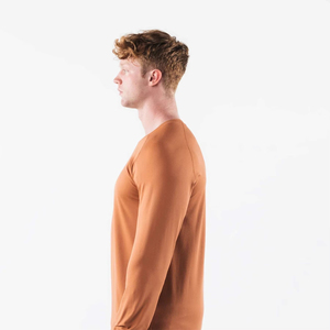 T-shirt à manches longues pour homme, col rond, couleur unie, séchage rapide, tricoté, décontracté, orange - Product Image 3