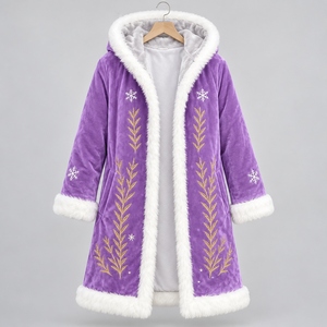 Top Quality Men's and <b>Women's</b> <b>Navy</b> Blue Hooded Coat with Gold Embroidery Faux Fur Trim Knee Length Winter <b>Jacket</b> - Product Image 3