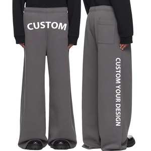 Custom 450 GSM Corduroy Mid Vintage Oversized <b>Stacked</b> Sweatpants Thick Wide Leg Flared Acid Wash Patch Embroidery Streetwear - Product Image 1