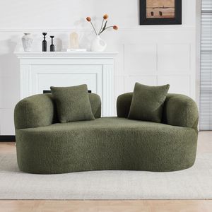 66.93-Inch Curved Loveseat Green Teddy Velvet Fabric Compact <b>Sofa</b> for <b>Small</b> Spaces Full Compression Sponge No Assembly Required - Product Image 5