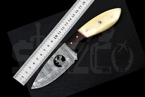 มีดล่าสัตว์เหล็กดามัสกัสแบบ OEM พร้อมด้ามจับทำจากกระดูกอูฐ, ใบมีดคงที่สำหรับตั้งแคมป์และกิจกรรมกลางแจ้ง EDC พร้อมปลอกหนัง - Product Image 6