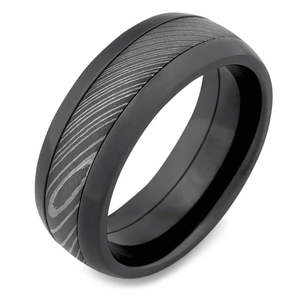 Bague en acier Damas faite à la main avec un motif superposé unique et un ajustement confortable - Product Image 5