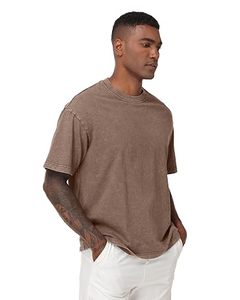 Camiseta de Jersey de Poliéster Lavado para Hombre, Talla Grande, Cuello Redondo, Manga Corta, Color Sólido, Corte Casual, Largo Regular, Estampado Frontal - Product Image 6