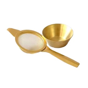 Modern brass tea strainer with handle fine mesh <b>filter</b> reusable loose leaf tea brewing tool premium kitchen accessory elegant - Product Image 1
