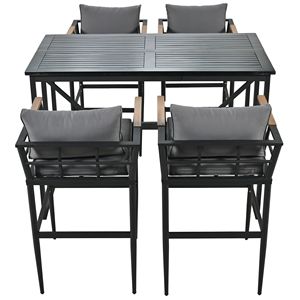Set da Pranzo per Esterni con Braccioli in Acciaio e Legno di Acacia per Patio, Balcone o Giardino - Product Image 4