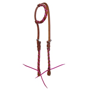 <b>Hot</b> Selling Handmade100% Genuine Leather Western <b>Pink</b> Braided Single Ear Headstall Wholesale Manufacturer Supplier Saman Exports - Product Image 3