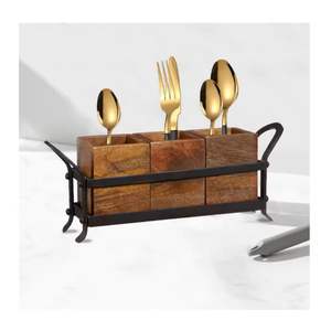 Modern <b>Square</b> <b>Adjustable</b> Durable Wood Kitchen Utensil Holder Storage Organizer Wooden Spoon Set Cooking Tools Countertop Cutlery - Product Image 2