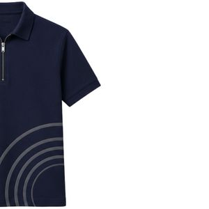 Polo de punto gofrado azul marino personalizado para hombre con cremallera de cuarto y estampado de arco gris oscuro, transpirable, informal, para golf y tenis - Product Image 4